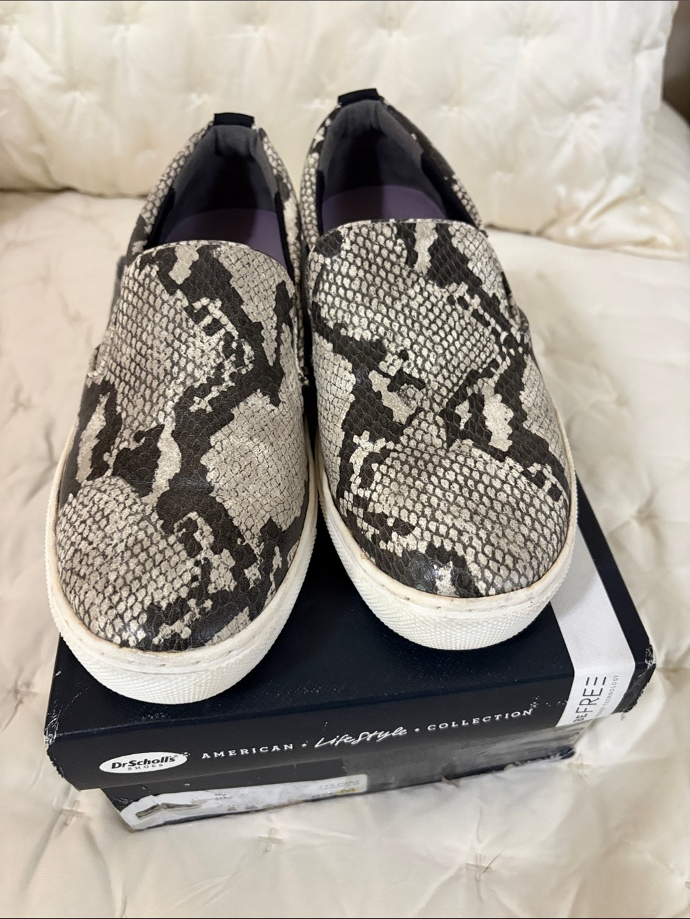 Dr. Scholl's Snake-Print Slip-On Sneakers in Black and Cream